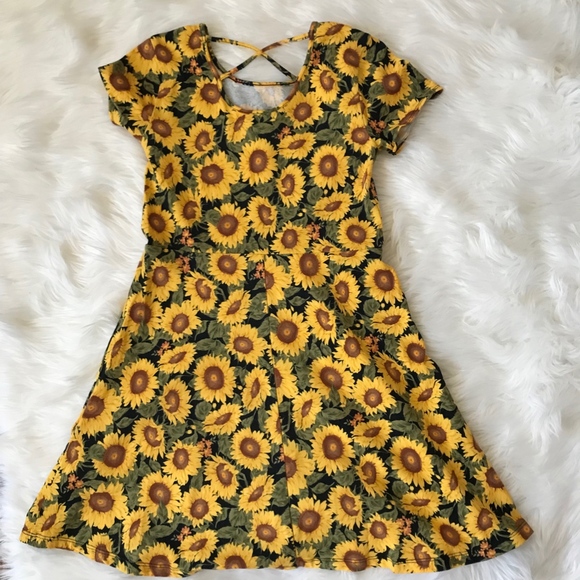 Forever 21 Girls Sunflower Cross Back Dress 13/14 - Picture 3 of 4